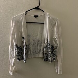 black and white cropped floral cardigan
